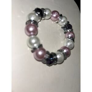 Vintage Multi-Tone Purple & White Bead Stretch Bracelet